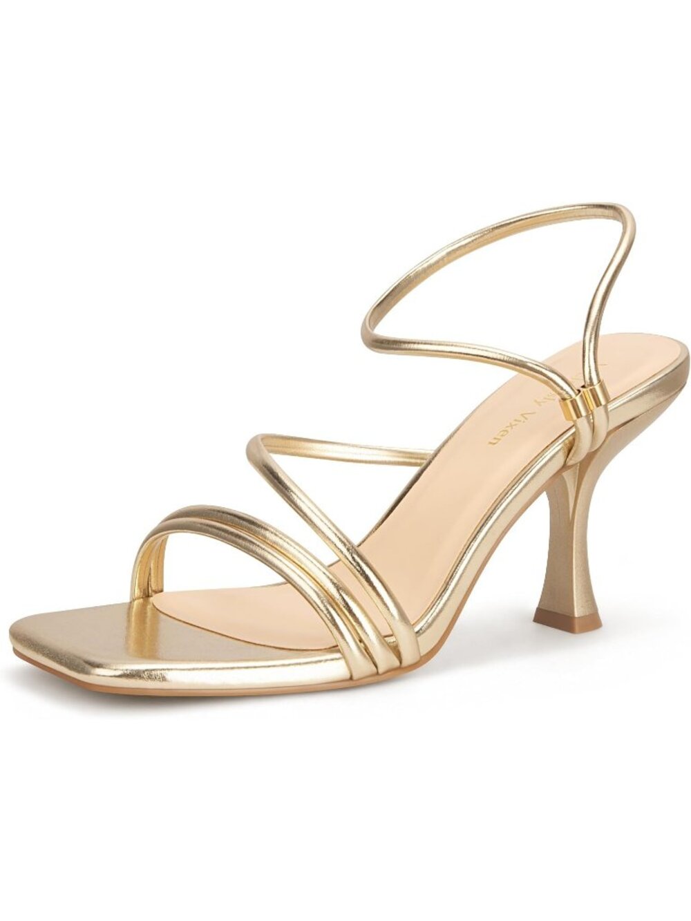 Women's Gold Faux Leather Strappy Square Open Toe Ankle Strap Heels Sandals